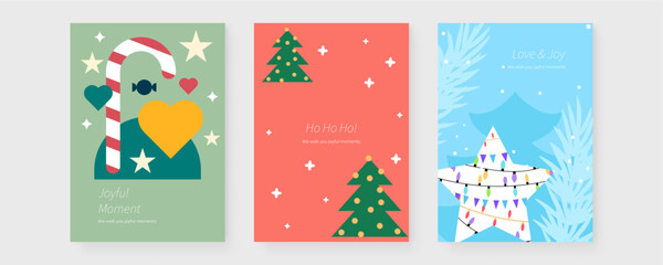 Festive Holiday Cards with Love and Joy Themes. Set of three festive holiday cards featuring love and joy themes with ornament designs. Perfect for spreading cheer during the holiday season