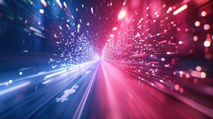 Abstract Digital Tunnel with Glowing Lights