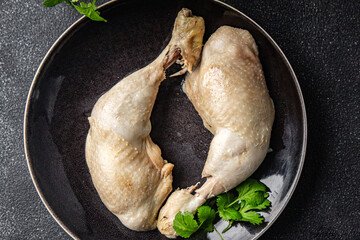 chicken leg boiled meat tasty food dish Fresh delicious gourmet food background on the table rustic...