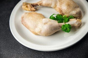 chicken leg boiled meat tasty food dish Fresh delicious gourmet food background on the table rustic food top view copy space top view keto and paleo diet