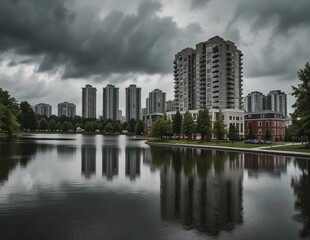 Fototapeta premium city skyline with reflection in the water