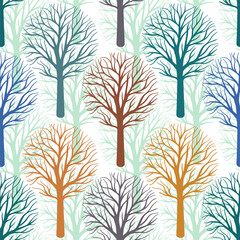 Seamless pattern  with trees on white background.