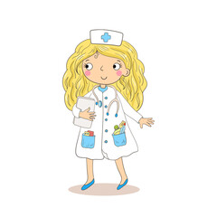 Cute girl doctor, nurse. Hand drawn vector illustration