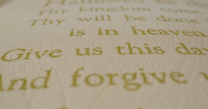 Holy Bible Beige Cover Give Us This Day Our Daily Bread Macro Text Pan Right
