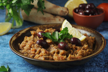 A plate with traditional Moroccan salad zaalouk