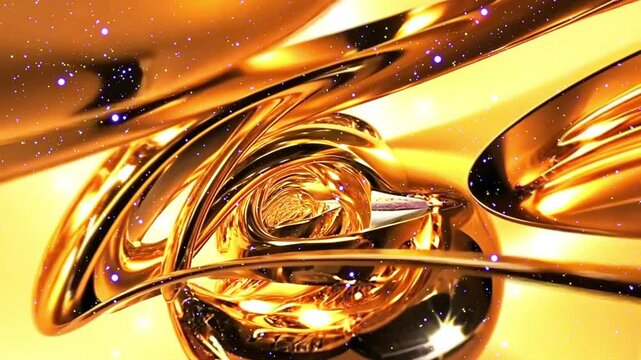 3D Rendering Abstract golden chrome  animation