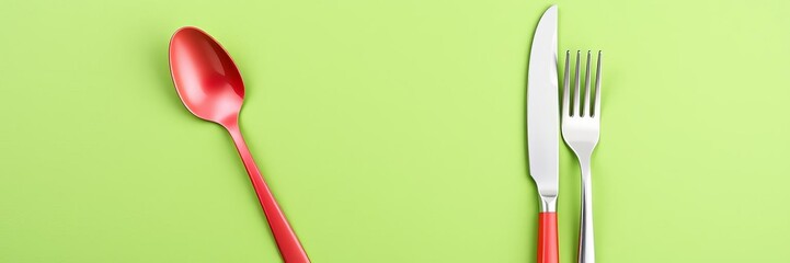 flatware set on vibrant green background, tableware, dining