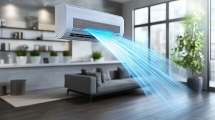 Fototapeta premium Energy efficient air conditioner with fresh natural in a modern living room HD