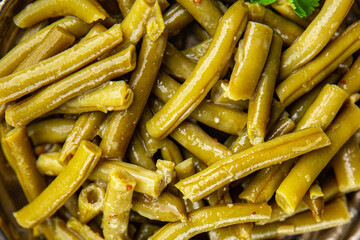 Green beans food ready to eat tasty food dish fresh delicious gourmet food background on the table rustic top view copy space top view keto and paleo diet мegetarian and vegan food