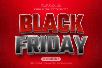 Black Friday editable text effect, font graphic style 3D lettering with a striking red and metallic silver design. Perfect for promotional banners, ads, and marketing campaigns. © Dark Anchor