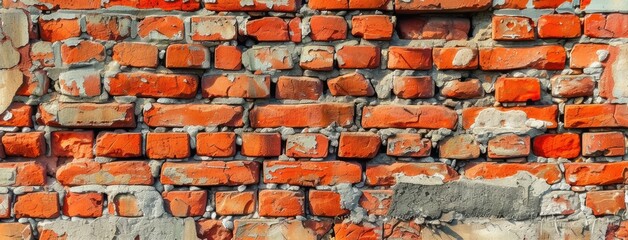 Aged Brick Wall with Weathered Plaster Details