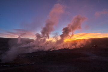 Sunrise over Geysers in Eduardo Avaroa Reserve