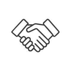 Two hands shaking in a handshake icon, symbolizing partnership and agreement, minimal design, copy space