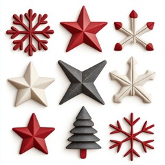Obraz premium A festive arrangement of red and white stars and snowflakes, creating a cheerful holiday-themed display.