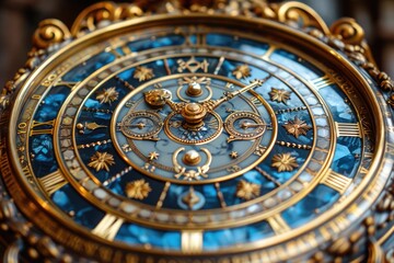 Fototapeta premium Close-up of a Detailed Ornate Antique Clock Face