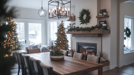 Wabi-Sabi Style Living Room Interior with Christmas Accents