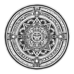 Obraz premium Circular Design with a Central Mask and Intricate Aztec Patterns