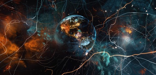 Digital Earth Surrounded by Glowing Networks in Space