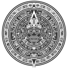 Obraz premium Circular Aztec Design with Central Mask and Surrounding Symbols