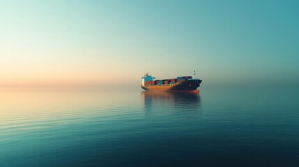Obraz premium Tranquil Cargo Ship on Calm Waters at Sunrise