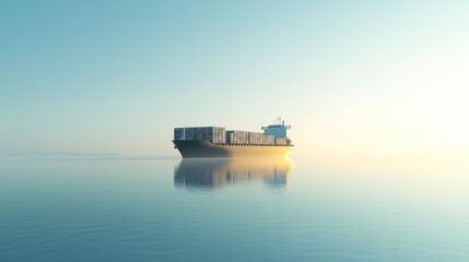 Obraz premium Tranquil Shipping Vessel in Serene Ocean Waters