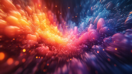A colorful explosion of shapes and light, symbolizing the powerful moment of bringing ideas to life,