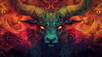 Colorful Artistic Representation of a Mythical Bull
