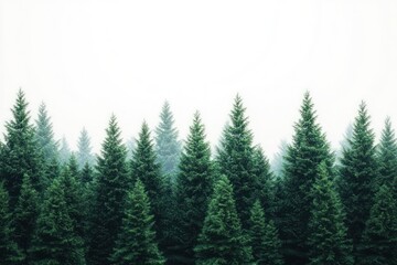 Lush Evergreen Trees in a Misty Forest Landscape
