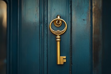 Golden Key Unlocking a Closed Door