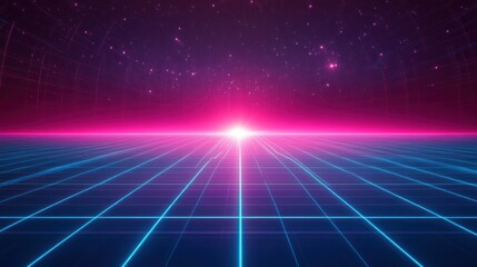 Vibrant Retro Futuristic Digital Landscape