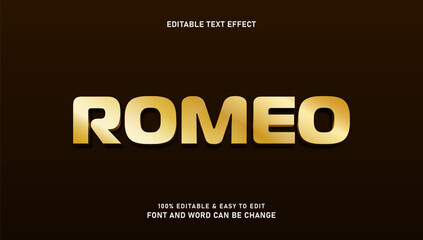 Romeo text effect with modern 3d gold style editable