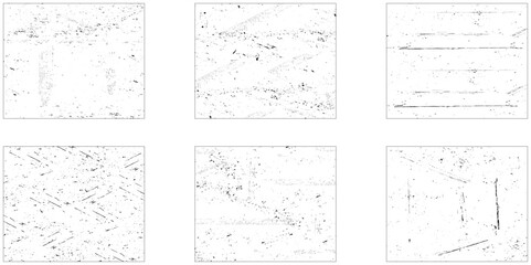 Grunge overlay textures with dust grain isolated on white background. Distressed paper with old, worn overlay effect. Torn and crumpled pattern for poster or vinyl