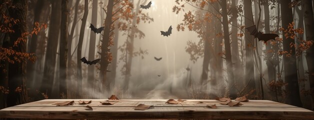Enchanted Autumn Woods with Bats at Dusk