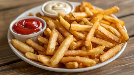 Crispy French Fries with Ketchup and Mayonnaise, food, snack, tasty, meal