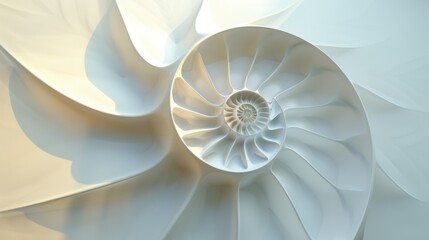 Obraz premium Nautilus shell highlighted in an abstract background, showing its iconic spiral. The shell's geometric design adds a unique touch to the wallpaper.