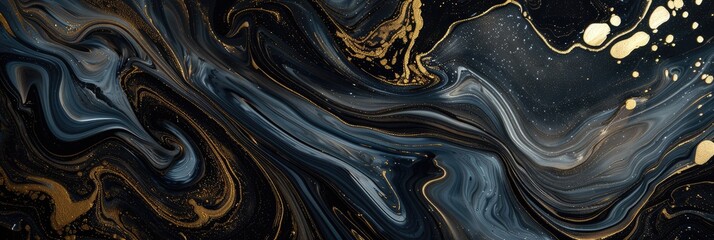 Blue and Gold Marble Fluid Art Abstract