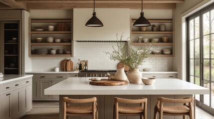 Modern Kitchen with White Countertops, Wood Accents, and Natural Light