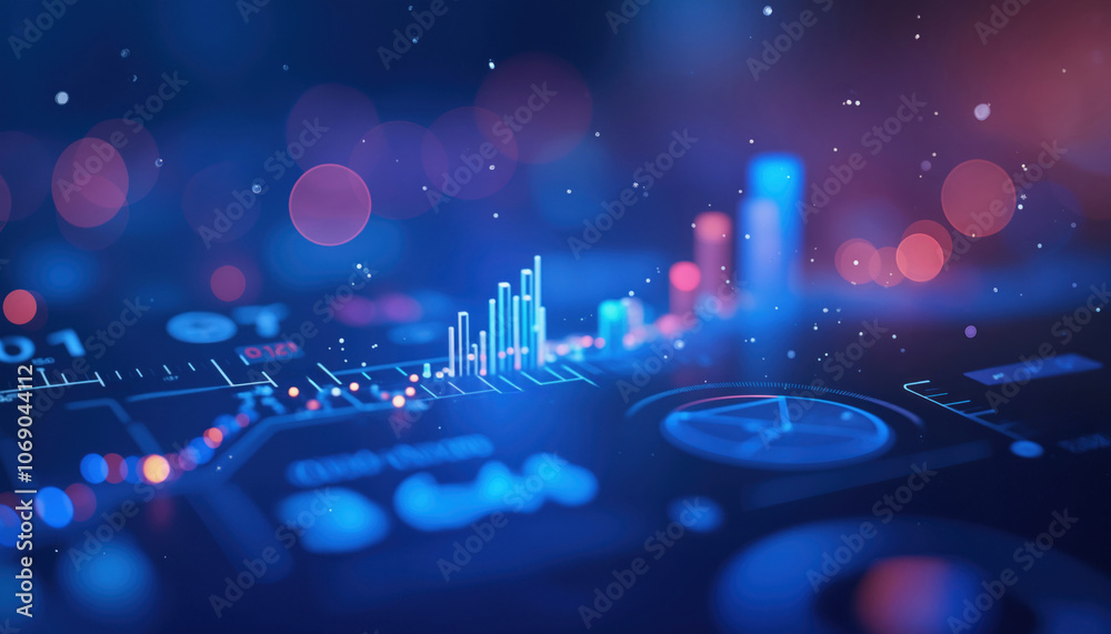 Poster abstract financial display with bokeh lights: abstract digital financial display with bokeh lights a