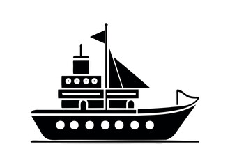 Stylish Black and White Tugboat Illustration