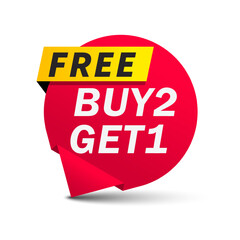 Buy two get one free. Buy 2 get 1 Free tags sale promotion. Special offer design for business advertising web and Social, banner design template, discount. Vector Illustration.