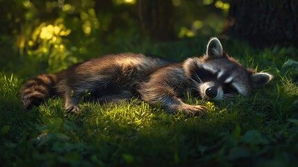 raccoon on the grass