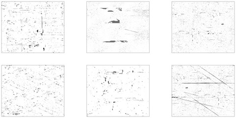 Grunge overlay textures with dust grain isolated on white background. Vintage grunge background with dirty edges and scratches. 