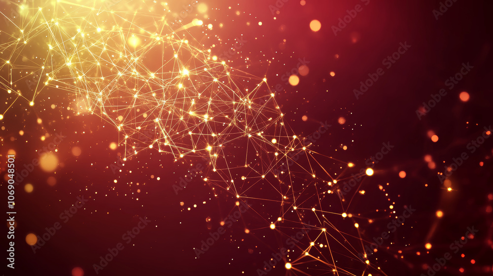 Wall mural abstract golden tech background with glowing particles and connections, creating vibrant and dynamic