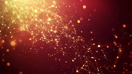 Abstract golden tech background with glowing particles and connections, creating vibrant and dynamic visual effect. Perfect for technology and innovation themes