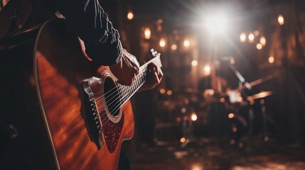 Obraz premium Acoustic Guitarist Performing Live on Stage Concert Music