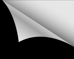 black and white curled,half turned paper or page