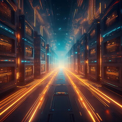 Fototapeta premium Digital Corridor: Futuristic Data Highway