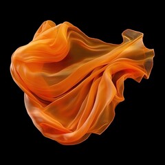 Floating elegant orange fabric, cut out isolated on a black background