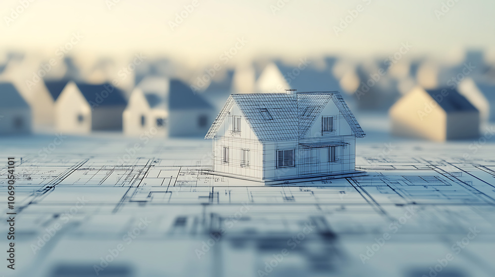 Leinwandbilder abstract architecture background blueprint house plan and wire frame model of building