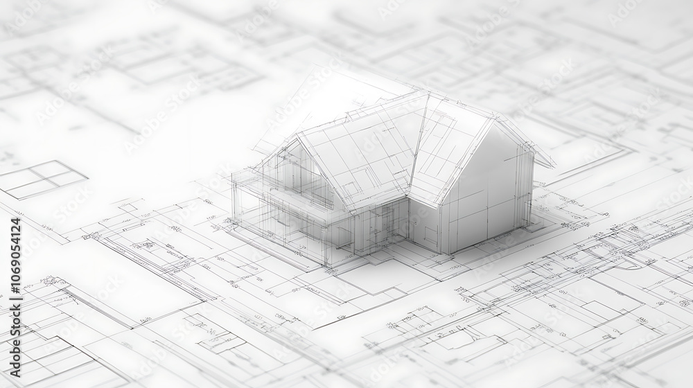 Poster abstract architecture background blueprint house plan and wire frame model of building